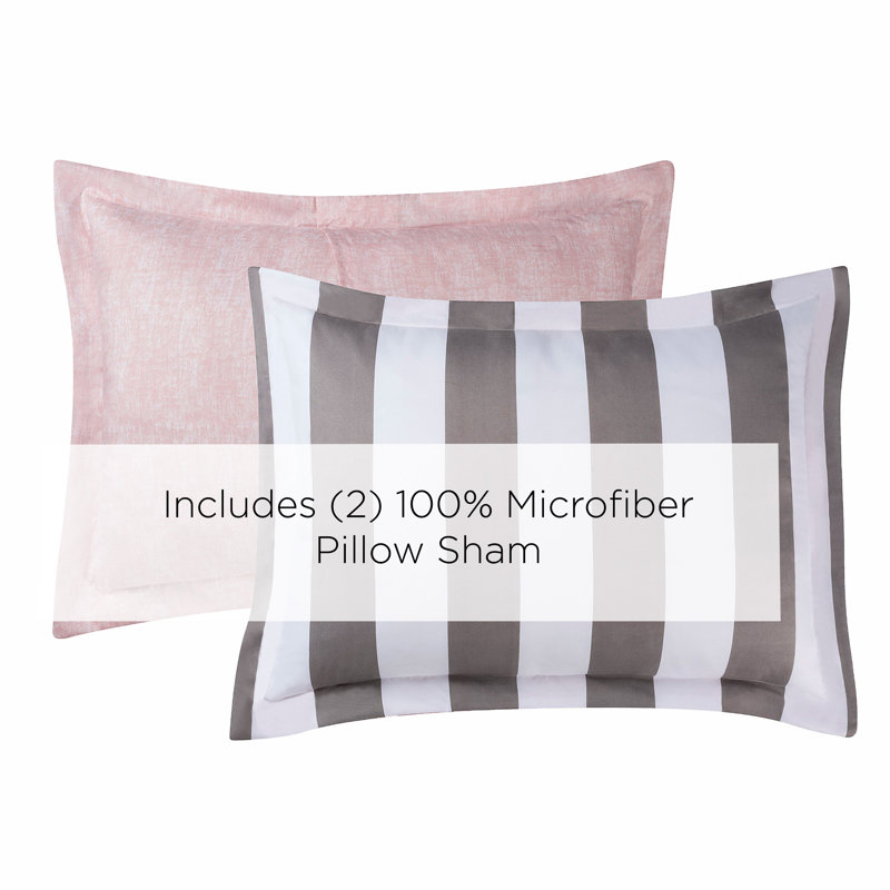 Grey and White Striped Microfiber Full Comforter Set