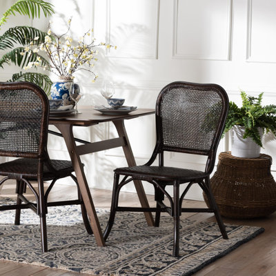 bali & pari Irene Natural Rattan Dining Chair - Handwoven Wicker Accent Chair with Lattice Backrest for Kitchen or Dining Room