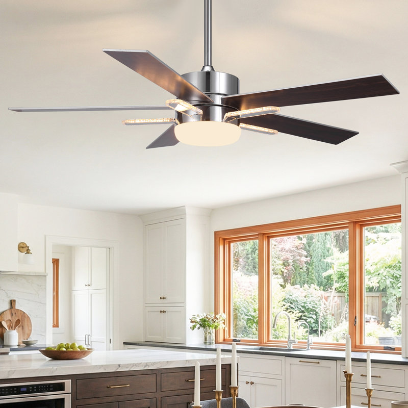 Ventilateur de plafond réversible à intensité variable de 52 po à 6 vitesses avec lumières DEL et télécommande, 3 lumières de couleur, minuterie, pales de bois à double face