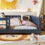 Lit plateforme double avec barrière de sécurité intégrée pour bibliothèque, cadre de lit double en bois massif Montessori pour enfants, garçons, filles, facile à assembler (double, bleu, bibliothèque)-1009214344-1017657922