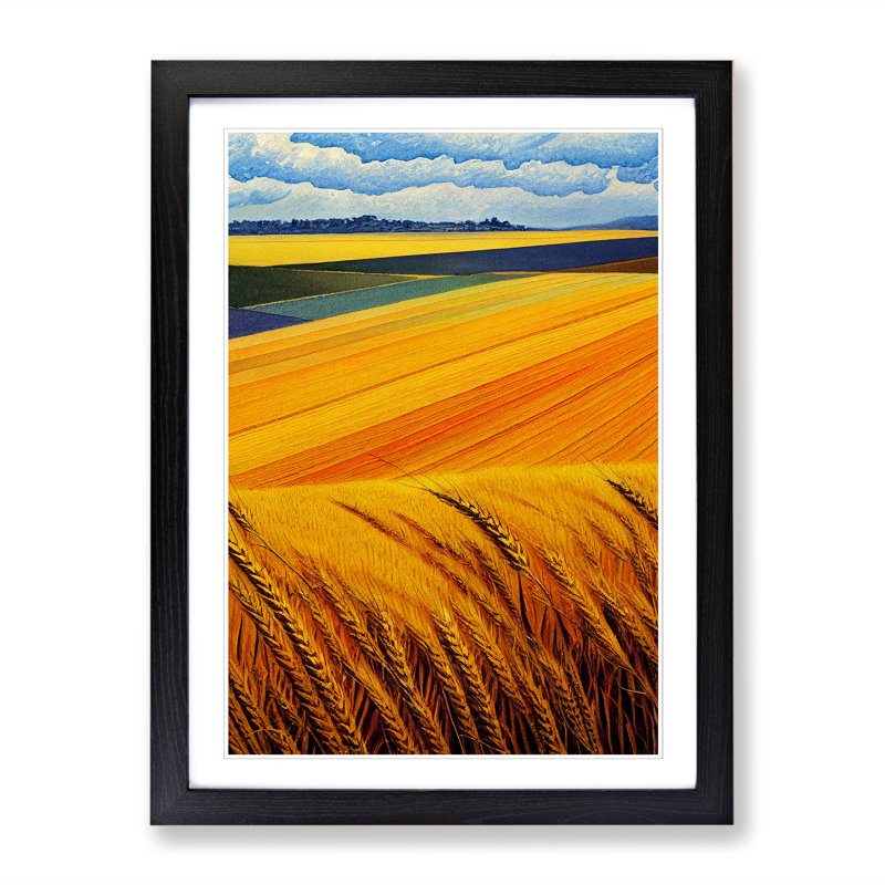 Watercolour Wheat Field Vol.2 1 Piece Single Picture Frame Wall Art, 34cm H x 25cm W x 2cm D, Black