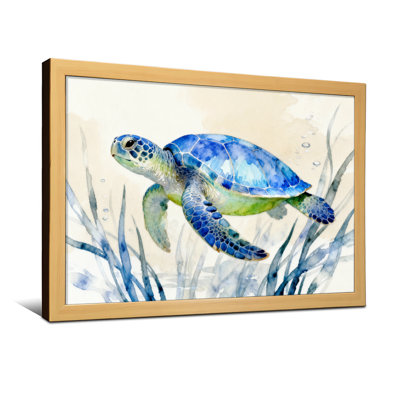 Animal Sea Turtle Swimming Among Seagrass
