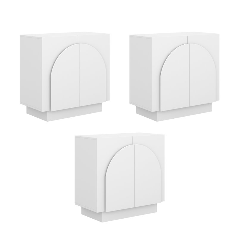 Armoire d'appoint à 2 portes en bois massif Eastampton (ensemble 3 pièces), Blanc mat