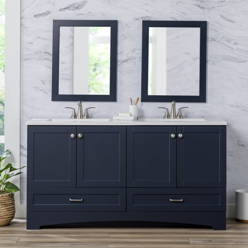 Emlyn 60.50" Double Bathroom Vanity with 2 Cabinets, 2 Drawers, and Cultured Marble Vanity Top, Deep Blue