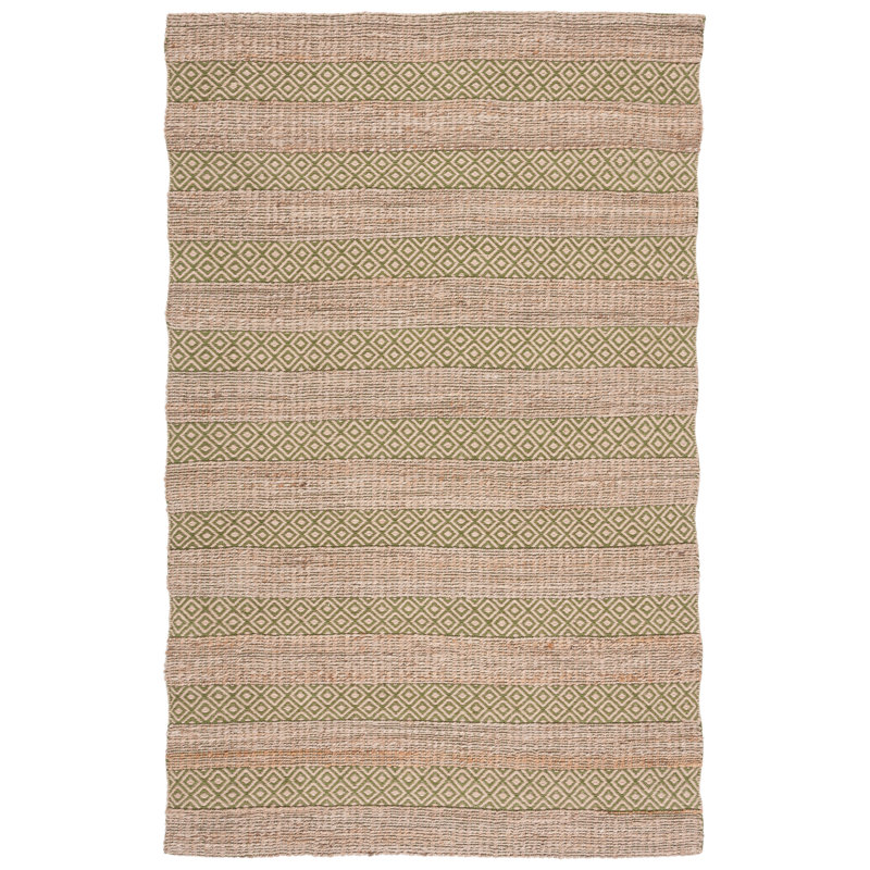 Sottile Geometric Flatweave Green/Natural Area Rug, Rectangle 6' x 9'