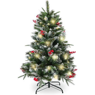 4-foot Pre-lit Artificial Christmas Tree With Pinecones, Berries, Ice Beads & 140 Clear Lights, Easy Assembly, 4ft