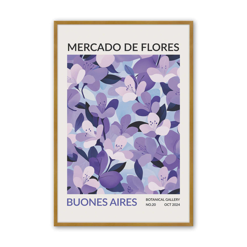 Reproduction du marché aux fleurs de buisson de buisson , H 25,25 po x l 19,25 po x P 1,25 po, Or poli