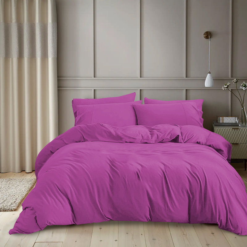 Kiranjot Microfibre 200 TC Reversible Modern & Contemporary Duvet Cover Set With Pillow Cases, Purple, 137cm x 200cm