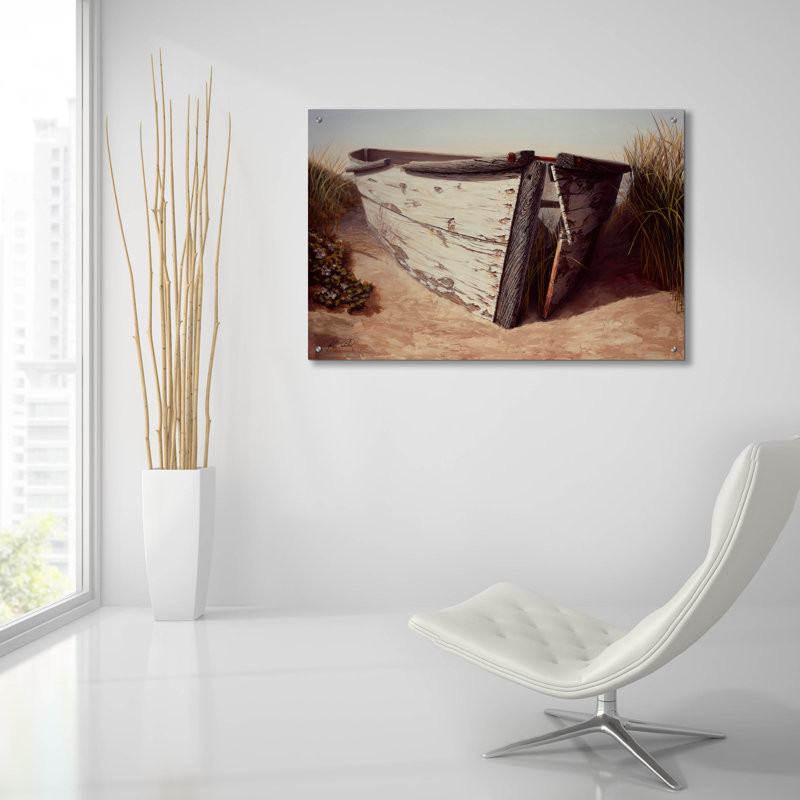 «White Boat II» par Karl Soderlund, art mural en verre acrylique, H 24 po x l 36 po x P 0,2 po