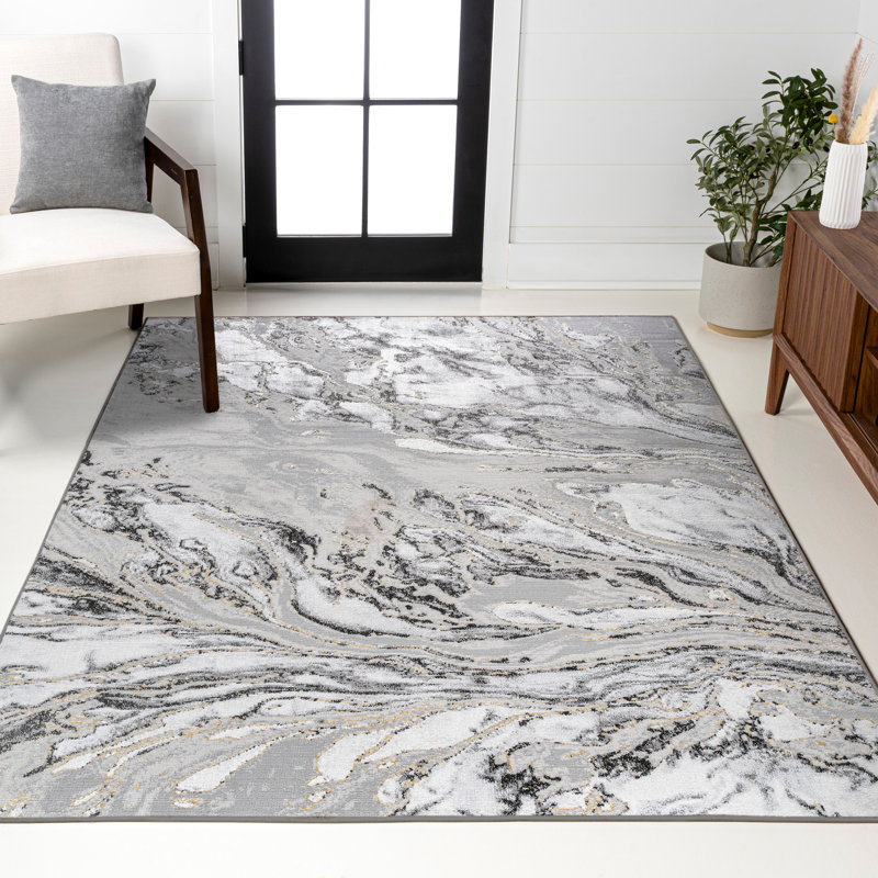 Tapis gris / noir Swirl, Rectangle 2 pi 9 po x 5 pi