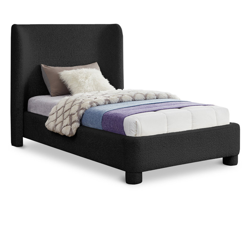 Ivyann Upholstered Unfinished Wingback Bed, Twin, Black Boucle Fabric