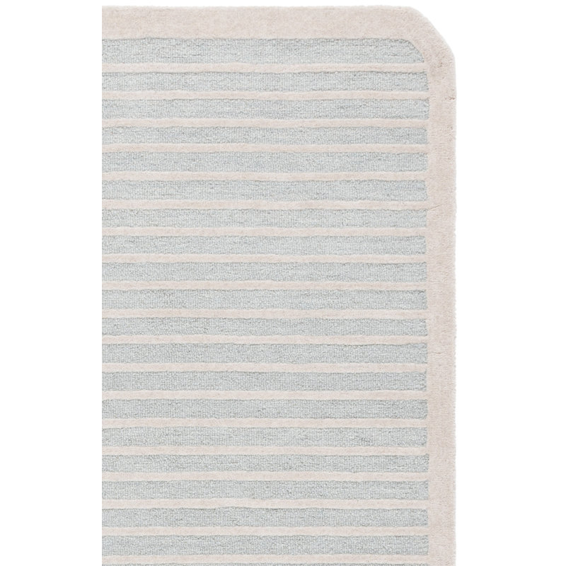 Ebony Hand Tufted Wool/Cotton Striped Rug in Light Blue/Ivory, Rectangle 4' x 6'