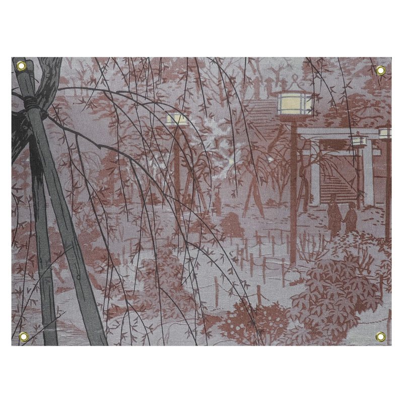 Tapisserie Maez Misty Evening at Shinobazu Pond, H 81,5 po x l 60,5 po, Rouge