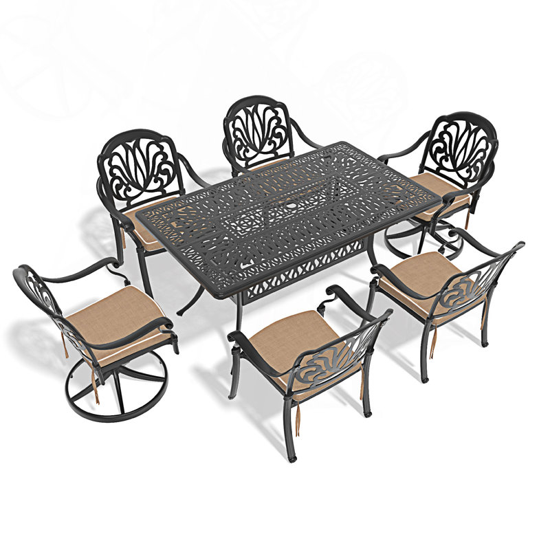 7-Piece All-Weather Cast Aluminum Dining Set, Include 2 Swivel Chairs,4 Dining Chairs And 1 Rectangular Table