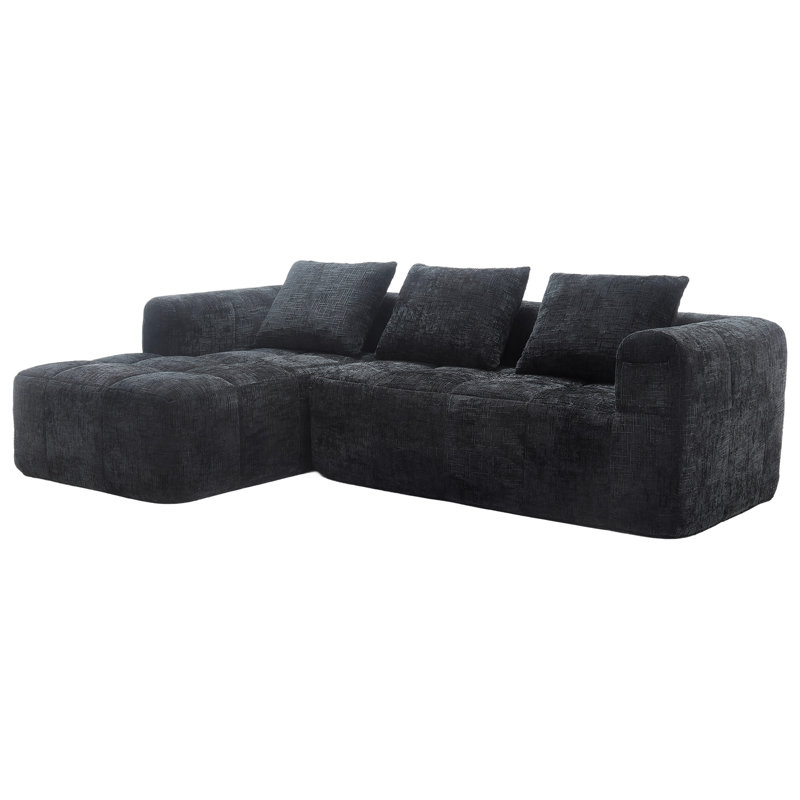 Canapé modulaire compressé sans cadre 2 pièces Chenille, Chenille noir