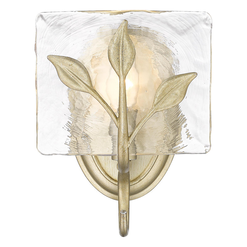 1-Light Vanity Light in with Hammered Water Glass, White Gold