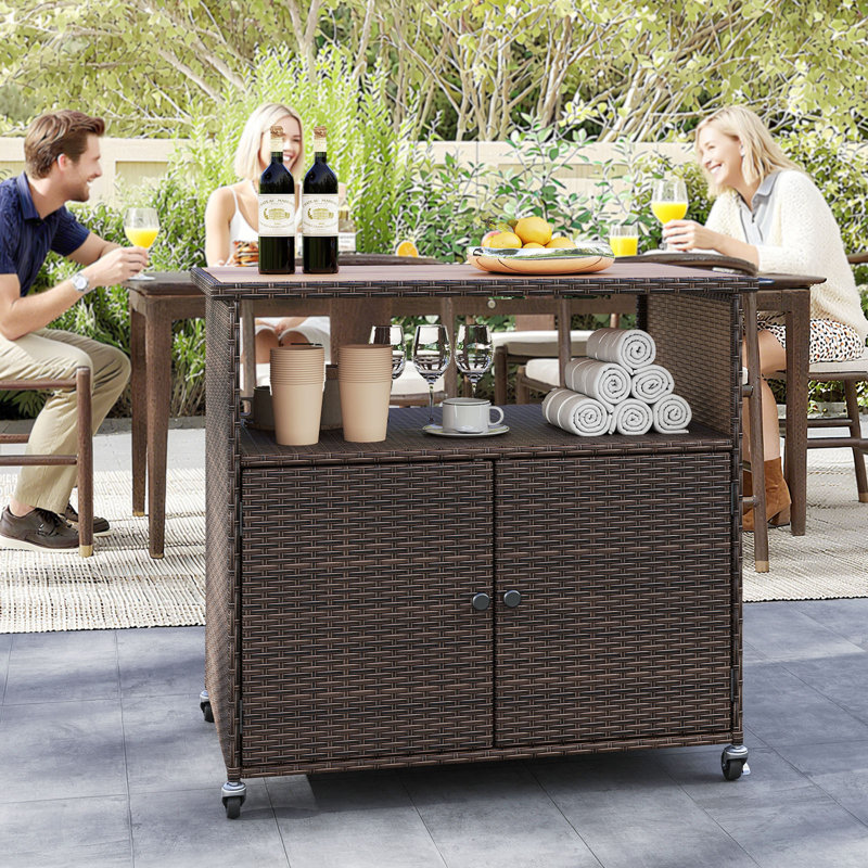 Outdoor Storage Cabinet w/Acacia Wood Top 2 Doors Buffet Cabinet Sideboard