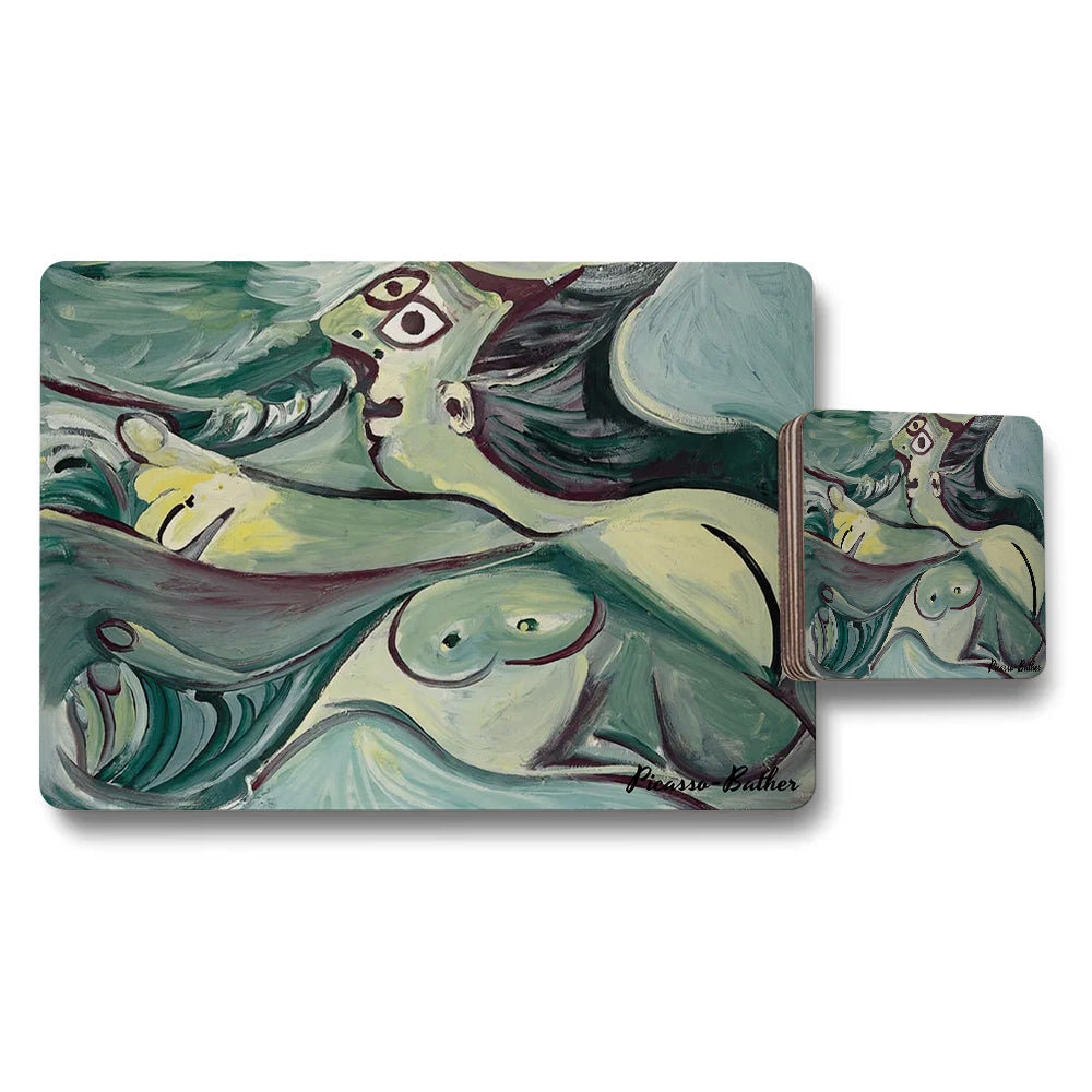 Picasso Style Bather Placemats And Coasters Set Featuring Nude Figures