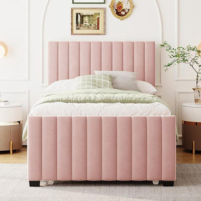 Twin Size Velvet Upholstered Platform Bed With Twin Size Trundle