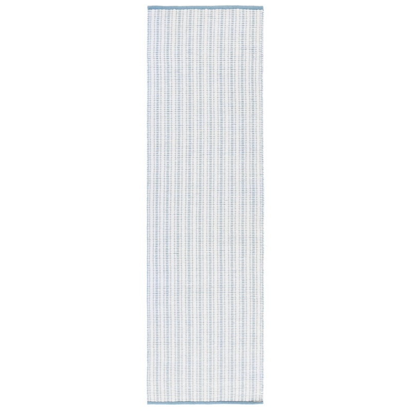 909 Hand Woven Cotton/Wool Striped Rug in Turquoise/Ivory, Runner 2'3" x 8'