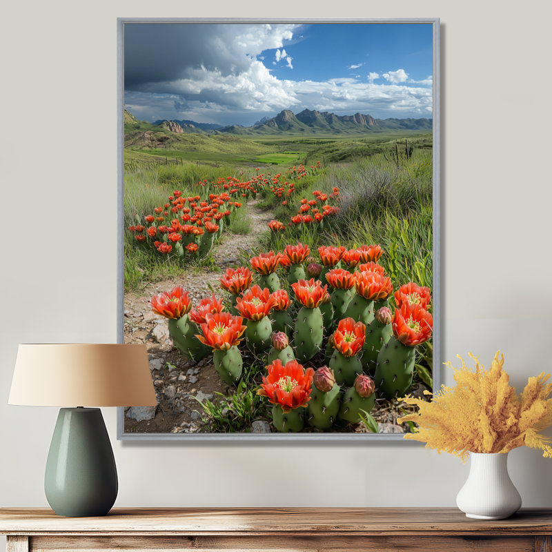 «Markas Blooming Cacti Desert At Sunset II - Cactus», reproduction sur toile encadrée, H 32 po x l 24 po, Argent argent
