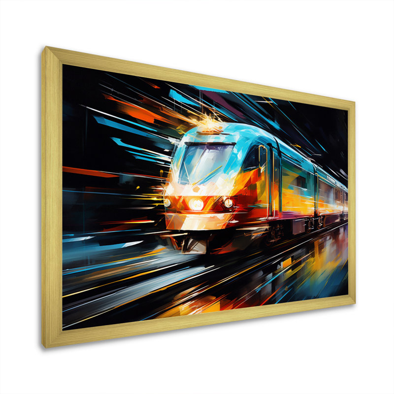 Abstracted Train Velocity - Transportation Canvas Wall Art, H 12 po x l 20 po x P 1 po, Encadrement doré