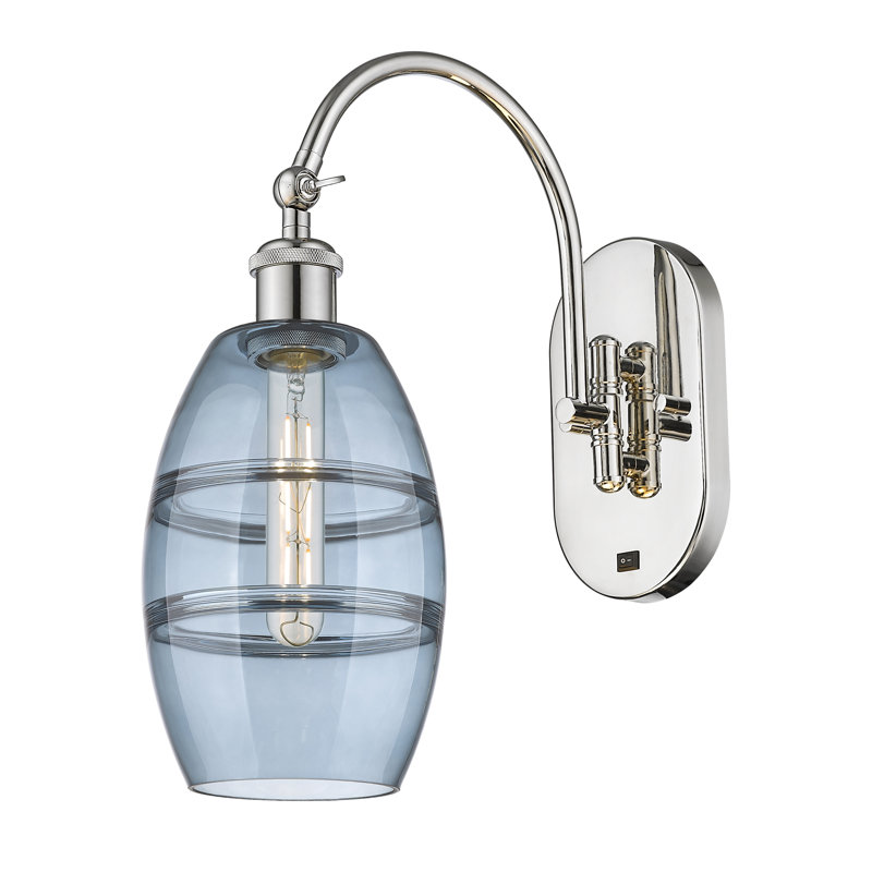 Dundrod Steel Armed Sconce, Princess Blue, Polished Nickel