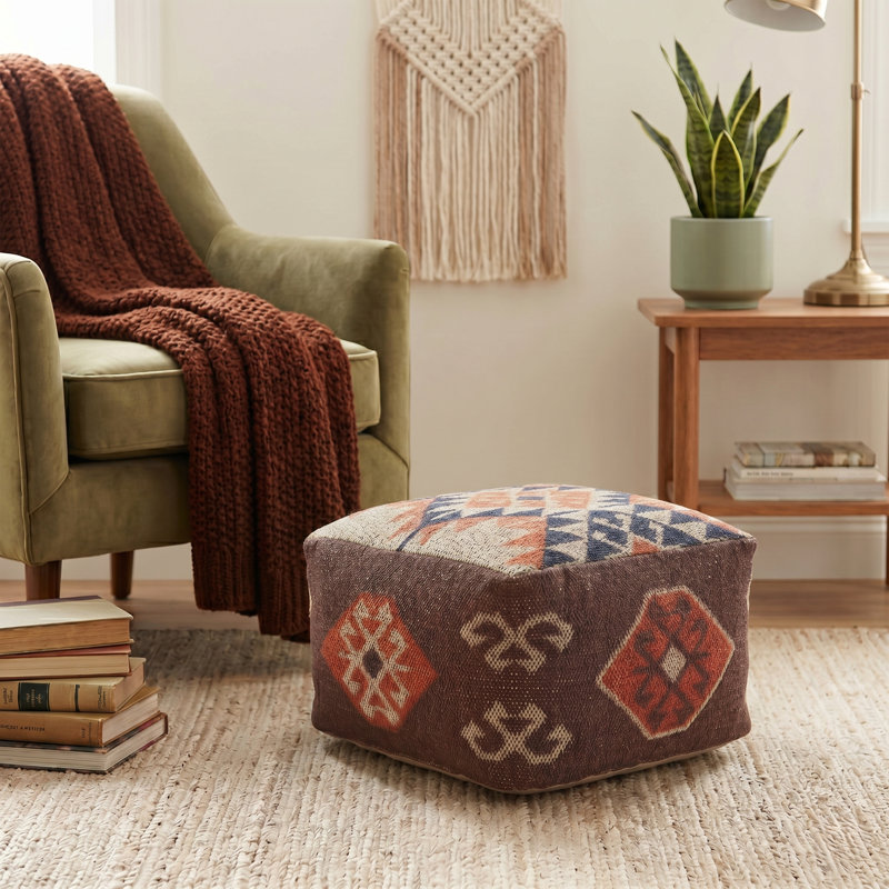 Rhine Southwestern Geometric Hand-Made Square Ottoman Pouf