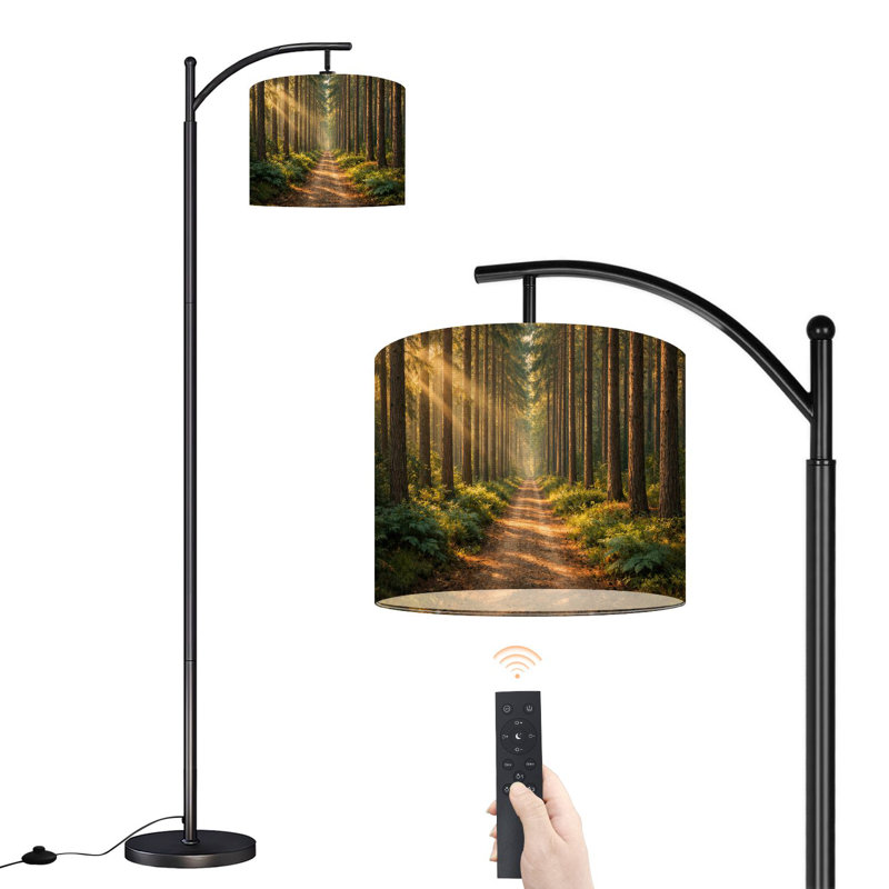 Lampe sur pied avec abat-jour réglable Arc Sunlit Forest Pathway Tall Pine Trees Green Ferns Lamp Lamp