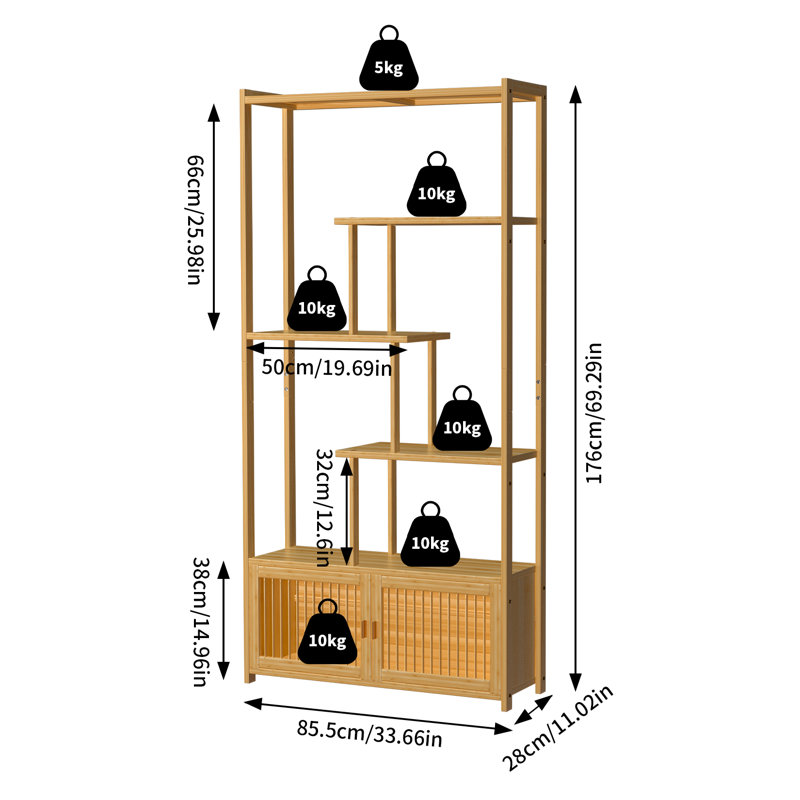 Étagère de rangement en bambou avec étagères décalées