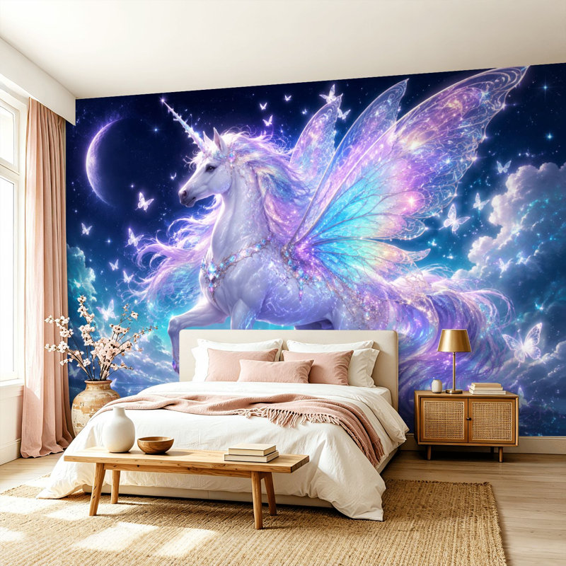 Papier peint adhésif pelez et collez des ailes iridescentes Magical Night Sky Art mural auto-adhésif et amovible