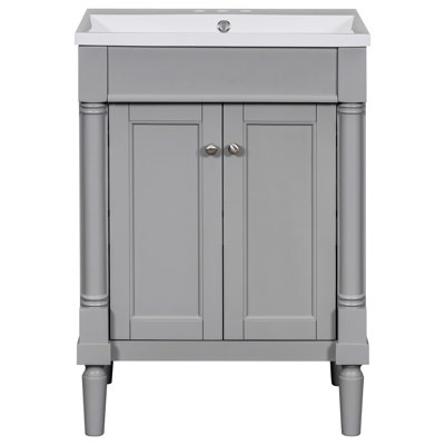 Meuble-lavabo 24 po avec lavabo supérieur, meuble de rangement moderne à 2 niveaux, meuble-lavabo simple, grandes tablettes de rangement