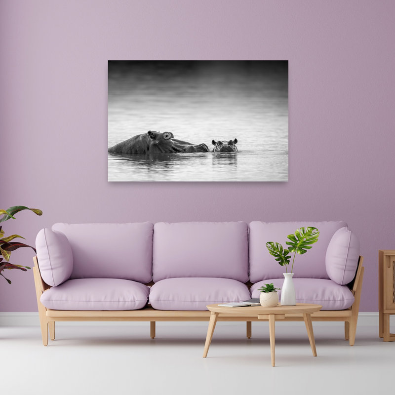 Mère et bébé, hippopotames paisibles, sérénité, animal tranquille, art mural, H 40 po x l 60 po