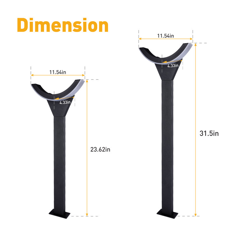 Lanterne d'extérieur à DEL 23,6 po IP54, H 23,62 po x l 11,54 po x P 4,33 po, Noir