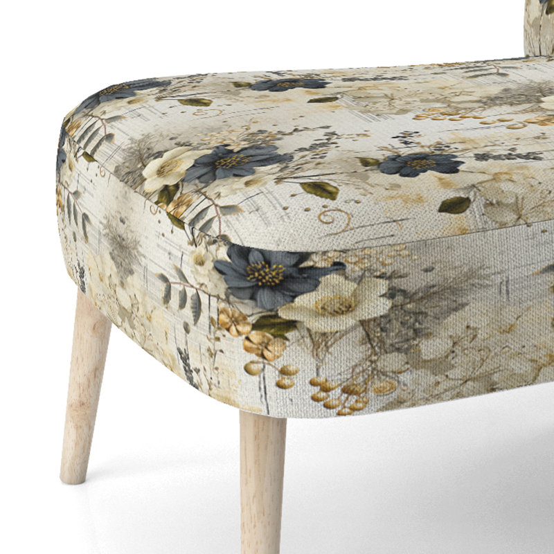 Fleurs géométriques grises et beiges - Chaise d'appoint rembourrée de style bohémien, Chaise d'appoint grise