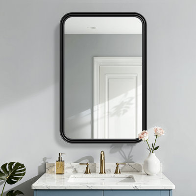 23.6 in. W x 35.4 in. H Rectangular Black Iron Framed Decorative Wall Mirror Medicine Cabinet with Mirror