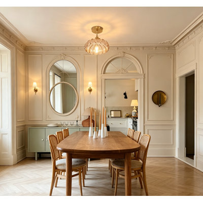 Suspension vintage en laiton avec verre Scindapsus ambré, réglable pour îlot de cuisine, salle à manger ou couloir.