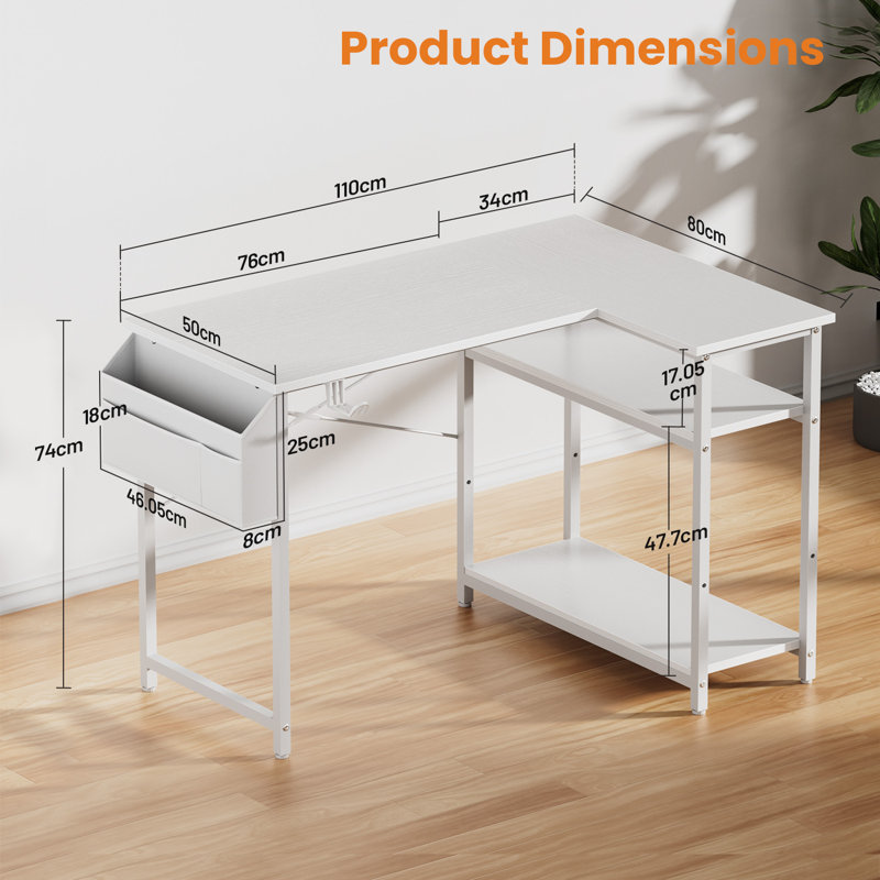 Modular L-Shaped Steel Computer Desk, White
