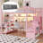 Full Size Loft Bed with Desk & Stairs, Metal Loft Bed Frame with Storage Shelf, Charging Station & LED Light, Gaming Loft Beds with Wardrobe, for Kids Teens Adults, Pink-2063452907