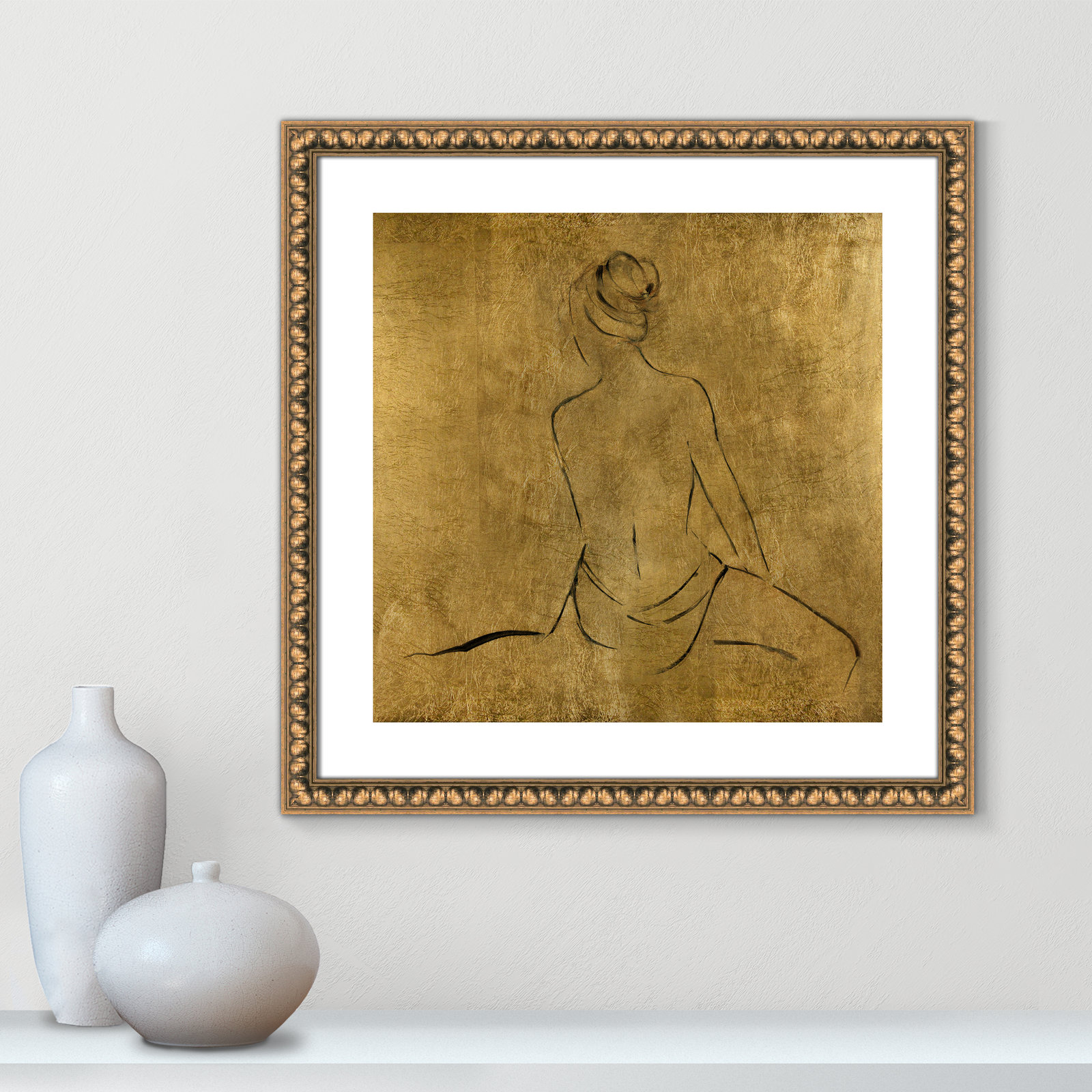 Golden Bather II by Sally Swatland - Painting Print, Gold Bead Framed Paper, 24.75" H x 24.75" W x 1.13" D