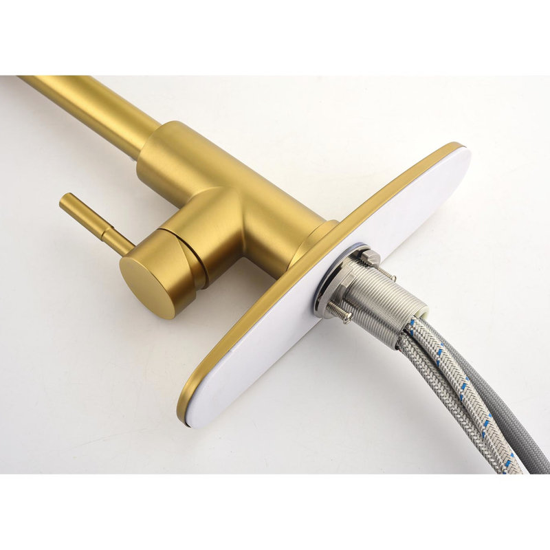Brushed Gold Pull-Down Kitchen Faucet, Stainless Steel, 360 Rotatable High Nozzle, Dual Water Output Settings, Simple Flow Control Steel Faucet With Spray, Gold, Rotating Two Outputs, Management