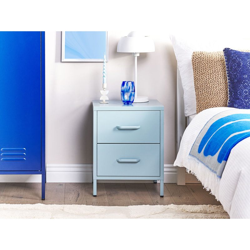 Kymarie 43cm W Steel Bedside Table, Light Blue