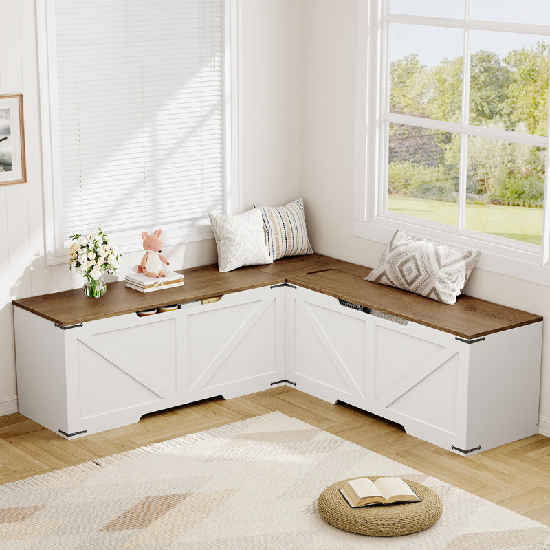 Banc de coin-repas en forme de L avec rangement, banc de coin-repas en bois avec rangement