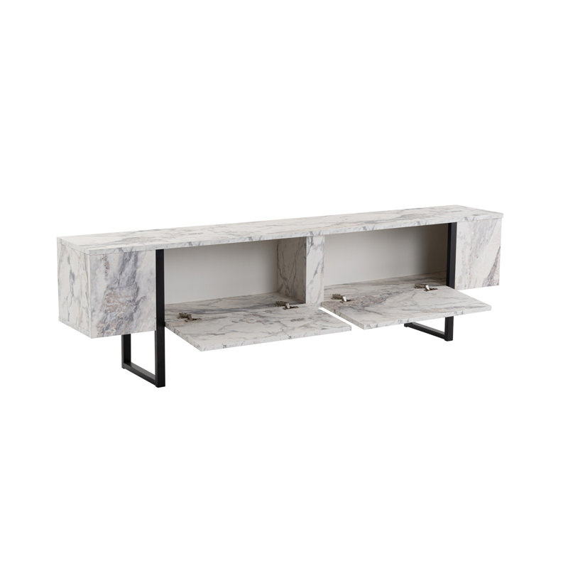 Modern TV Stand with Freesia Marble and Black Finish, 70.9 x 19.7 x 11.8 inches | 100% Melamine Coated Particle Board, Thickness: 0.7 inches | Stylish Design Perfect for Living Rooms & Entertainment Spaces