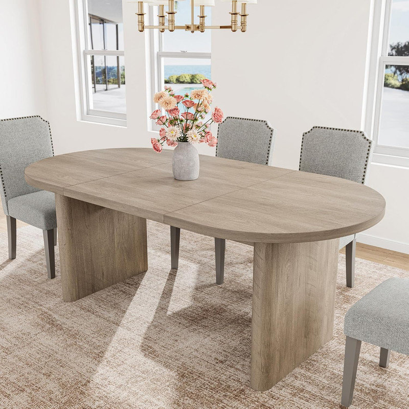 63" Oval Farmhouse Dining Table Set with 4 Upholstered Chairs, 350 lbs Table & 500 lbs Chairs, Wood Base for Kitchen, Dining Room