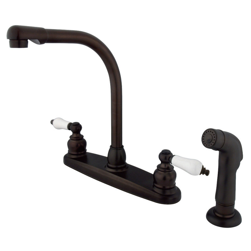 Kingston Brass Victorian Two-Handle 4-Hole 8" Centerset Kitchen Faucet with Side Sprayer, Oil Rubbed Bronze