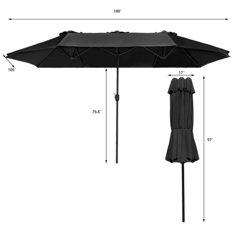 Parasol de marché double 180 po June, Noir
