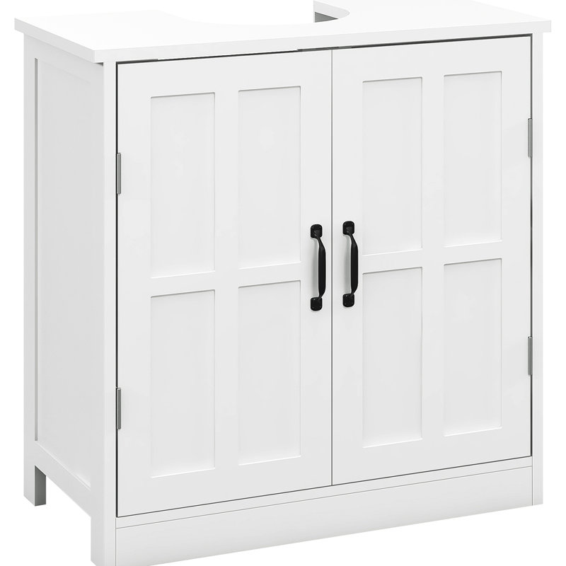 Meuble de salle de bain avec tablette réglable, blanc, créant un espace de rangement supplémentaire sous le lavabo, tablette intégrée