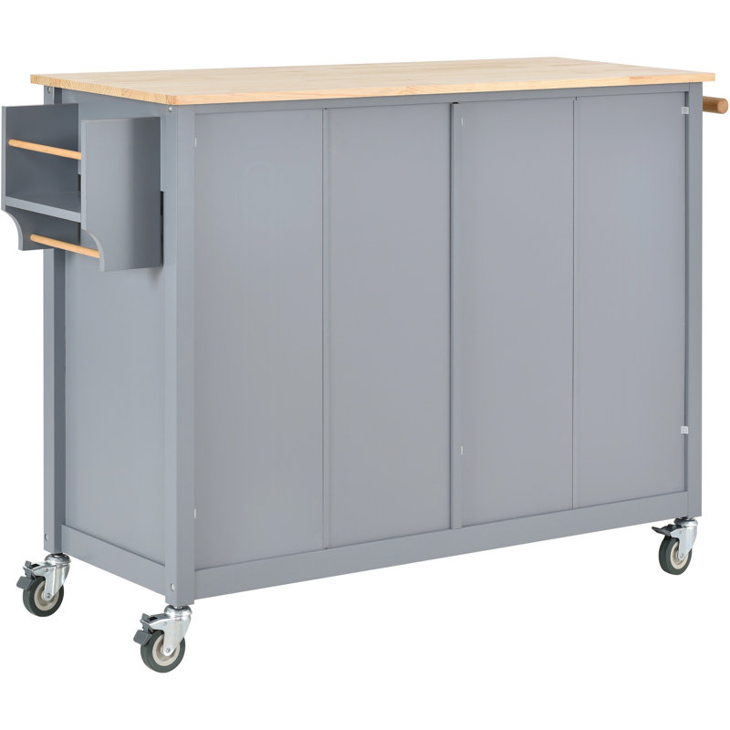 Kitchen Island Cart With Solid Wood Top And Locking Wheels,54.3 Inch Width,4 Door Cabinet And Two Drawers,Spice Rack, Towel Rack (Grey Blue)