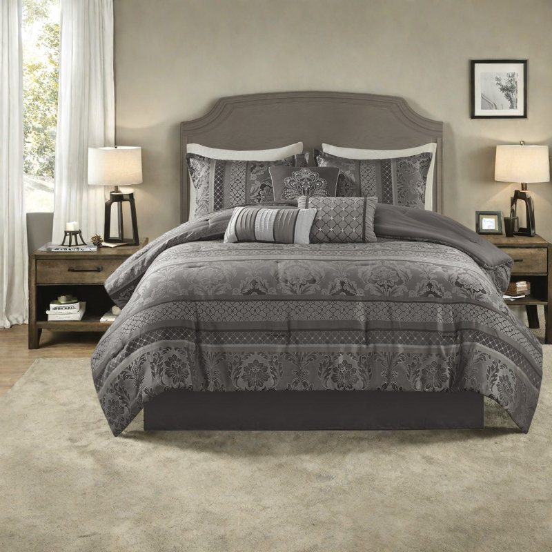Luxury Bedding Sets Polyester Jacquard Grey Queen For Modern Home